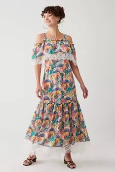 Длинное кружевное платье с принтом MUN MUN, сизый