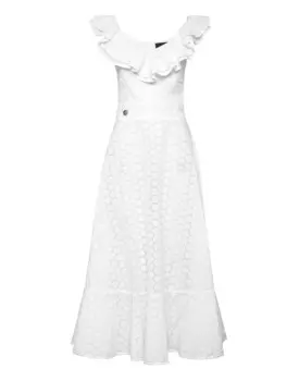 Длинное кружевное платье Sangallo Philipp Plein, белый