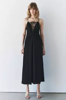 Длинное кружевное платье ZARA, черный