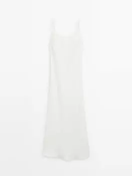 Длинное льняное платье на бретелях Massimo Dutti, белый