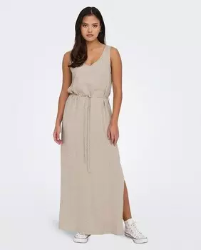 Длинное льняное платье на бретелях Jdy, бежевый