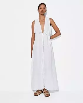 Длинное льняное платье с простым вырезом Parfois, белый
