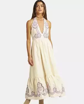 Длинное льняное платье с вышивкой Alma en Pena, пурпурный