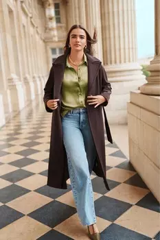 Длинное макси пальто с поясом Next, коричневый