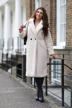 Длинное меховое пальто Тедди DOUBLE SECOND, серый