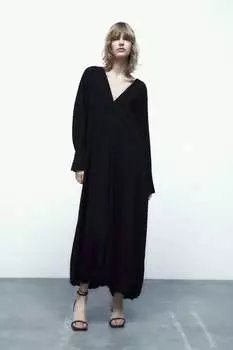 Длинное объемное платье ZARA, черный