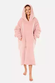 Длинное одеяло с капюшоном из флиса из шерпы большого размера Sienna, розовый