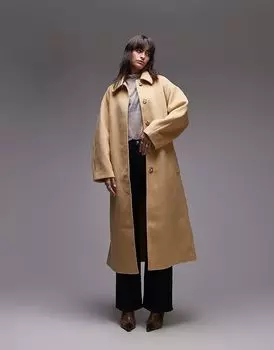 Длинное официальное пальто с поясом цвета пахты Topshop