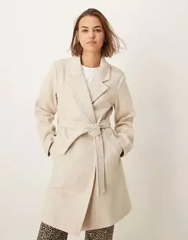 Длинное официальное пальто с поясом бежевого цвета Pimkie