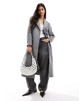 Длинное официальное пальто серого цвета Vila