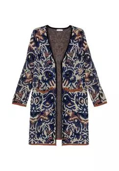 Длинное открытое вязаное пальто с жаккардовым узором Sheego by JoeBrowns, цвет Nachtblau Gemustert