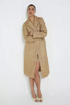 Длинное пальто букле, сшитое на заказ River Island, золотой