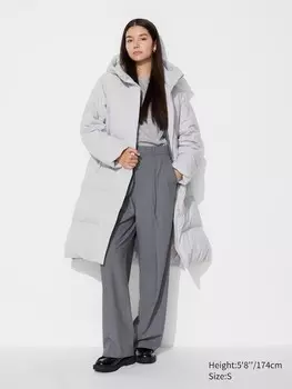 Длинное пуховое пальто Uniqlo, 02 светло-серый