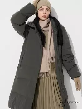 Длинное пуховое пальто Uniqlo, 58 темно-зеленый