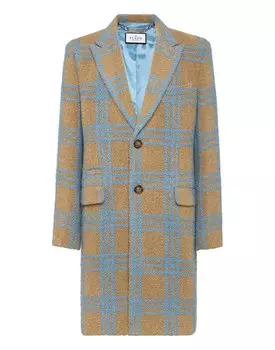 Длинное пальто из шерсти альпаки Philipp Plein, цвет Beige / Light Blue
