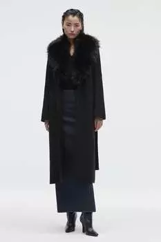 Длинное пальто из смешанной шерсти премиум ZARA, черный
