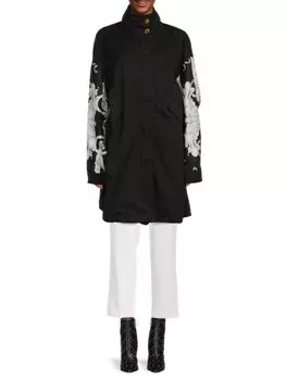 Длинное пальто из смесового шелка в стиле барокко Versace, цвет Black White