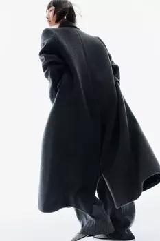 Длинное пальто из смесовой шерсти H&M, серый