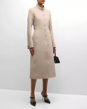 Длинное пальто из твила с пряжкой Courreges, цвет Sand