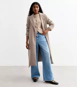 Длинное пальто кремового цвета Petite с поясом, без подкладки New Look, кремовый