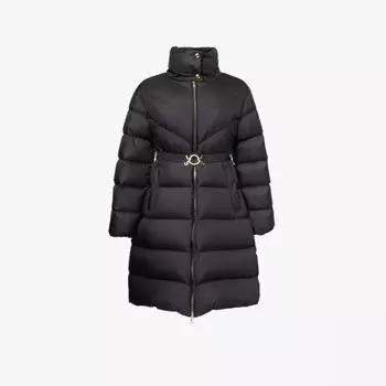 Длинное пальто-мешок с фирменной нашивкой Brou, стандартного кроя Moncler, черный