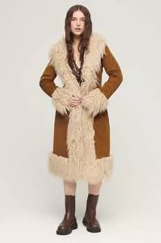 Длинное пальто на подкладке из искусственного меха Superdry, коричневый