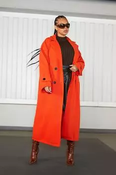 Длинное пальто плюс премиум шерсти Boohoo, оранжевый
