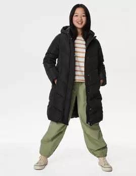 Длинное пальто с капюшоном Stormwear (6–16 лет) Marks & Spencer, черный