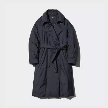 Длинное пальто с пуховым поясом Uniqlo, черный