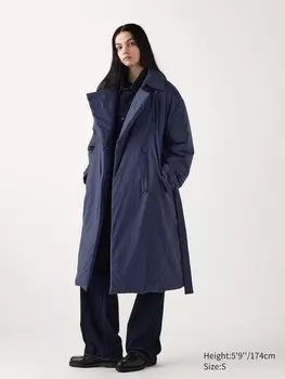Длинное пальто с пуховым поясом Uniqlo, синий