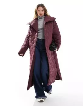 Длинное пальто с воротником-водопадом в бордовом цвете ASOS DESIGN