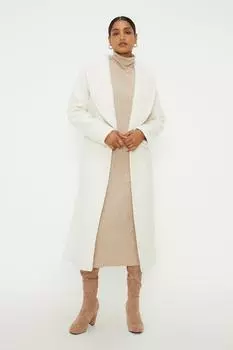 Длинное пальто с запахом из букле Dorothy Perkins, белый