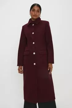 Длинное пальто с застежкой на талии и отделкой стразами Dorothy Perkins, красный