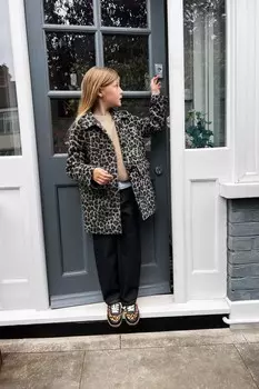 Длинное пальто с животным принтом ZARA, леопардовый/серый