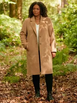 Длинное пальто строгого кроя из смесовой шерсти Curve Live Unlimited, кэмел