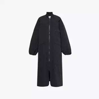 Длинное пальто свободного покроя из переработанного полиэстера в полоску Ganni, черный