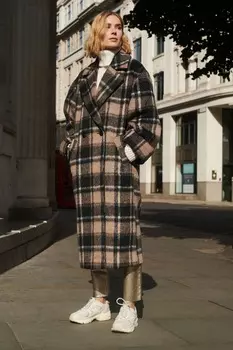 Длинное пальто в клетку Next, коричневый