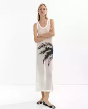 Длинное перфорированное платье из 100% хлопка с рисунком спереди Parfois, белый