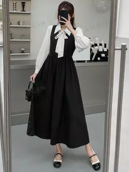 Длинное платье 2 в 1 с контрастным воротником и завязками Dazy, черный