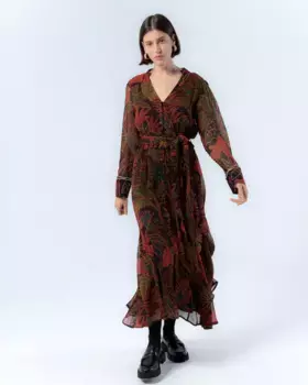 Длинное платье Adriana с принтом в виде листьев Niza, мультиколор