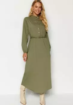 Длинное платье Bescheiden Gewoontjes Trendyol Modest, хаки