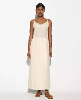 Длинное платье без бретелек с кружевом и открытой спиной Parfois, цвет Natural