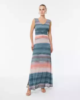 Длинное платье без рукавов из тюля с принтом Paz Torras, синий