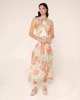 Длинное платье без рукавов с цветочным принтом и металлизированной нитью Niza, мультиколор