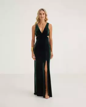 Длинное платье без рукавов с разрезами по бокам Veneno en la piel, зеленый