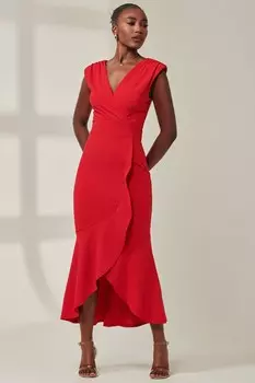 Длинное платье без рукавов Tara с драпировкой Jolie Moi, красный