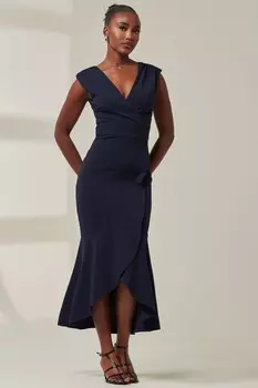 Длинное платье без рукавов Tara с драпировкой Jolie Moi, синий