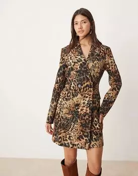 Длинное платье-блейзер с анималистичным принтом Miss Selfridge