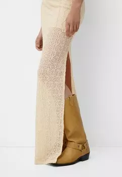 Длинное платье BLONDE Bershka, бежевый