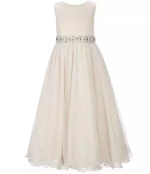 Длинное платье Chantilly Place Little Girls 2T-6X с расшитой бисером талией и проволочным подолом, слоновая кость